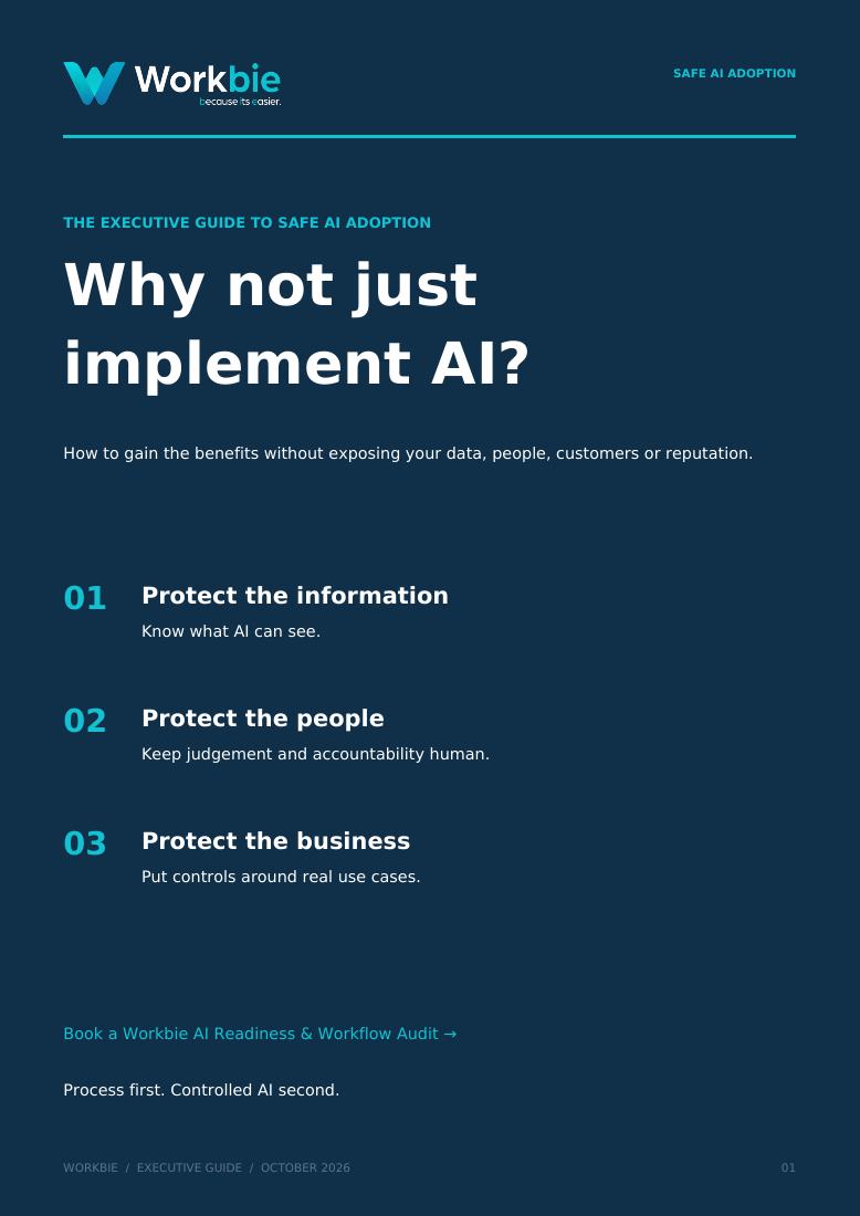 Cover of Workbie’s Executive Guide to Safe AI Adoption: Why not just implement AI?